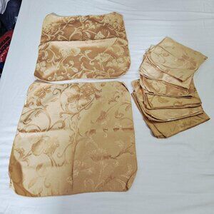 Set 8 Cloth Napkins 17x17 Gold Brown Floral Damask Jacquard Dinner Table Decor